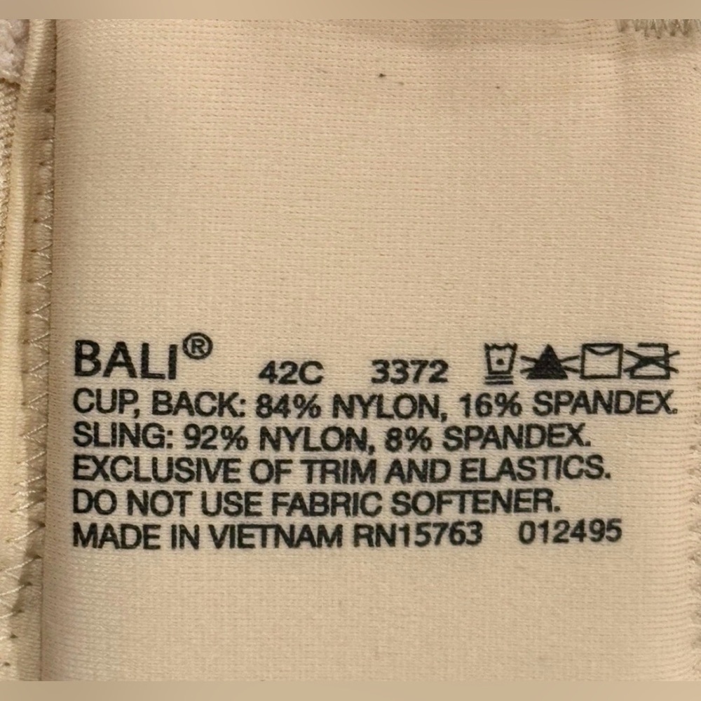 Bali Wireless Full Coverage Bra NWT 42C Beige Floral Lace DF3372 - Picture 6 of 7